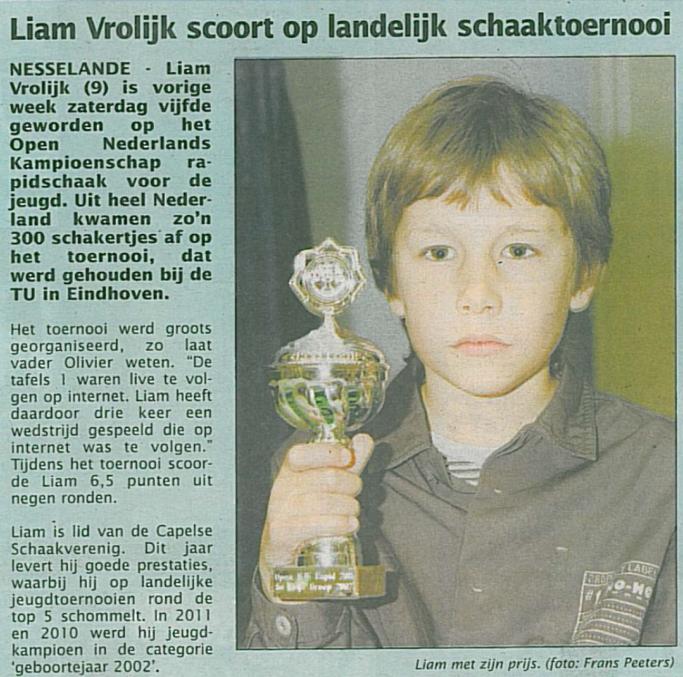 PJK 2012: Liam E-kampioen RSB en 5 e van Nederland! Zaterdag 12 november heeft Liam met het Open NK Rapid 2011 meegedaan in Eindhoven bij de TU.