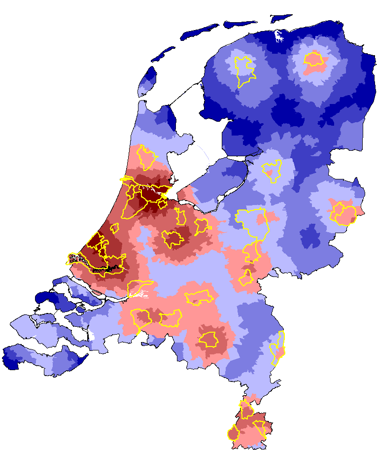 Toegevoegde waarde 1991-2014 Per km² Zeer hoog Ontwikkeling (%)