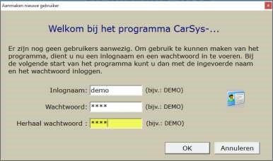 Het programma zal u nu vragen om een inlognaam en wachtwoord te kiezen.