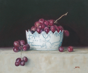 Grapes in a bowl, olieverf/doek, 50x60 cm