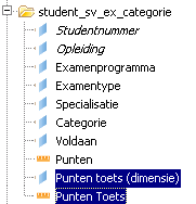 In de map studievoortgang (de losse tabellen)\student_studievoortgang zijn toegevoegd de objecten Berekend judicium en Punten toets In de map studievoortgang (de losse tabellen)\student sv