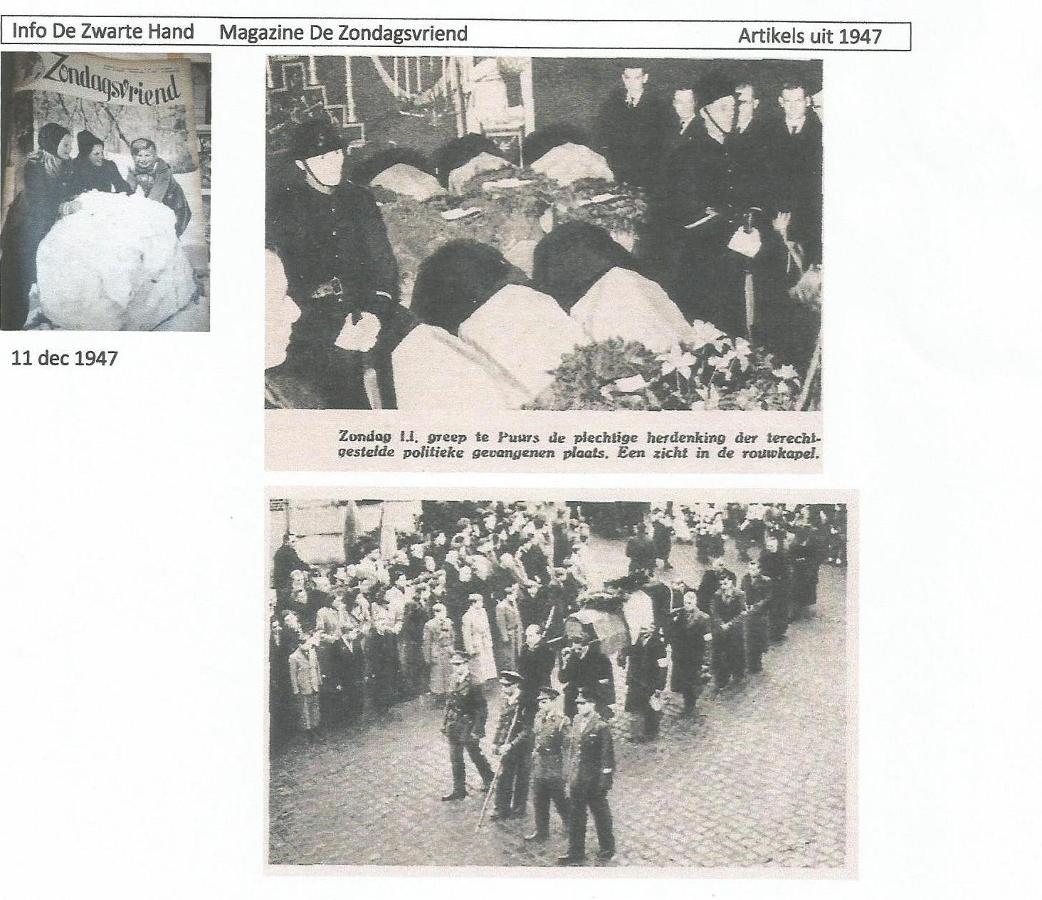 *De graven van de in Esterwegen overleden leden van de verzetsgroep "De Zwarte Hand" werden teruggevonden op 29/10/1947 op de begraafplaats aan het kustkanaal op de gemeente Bockhorst ( Duitsland ).