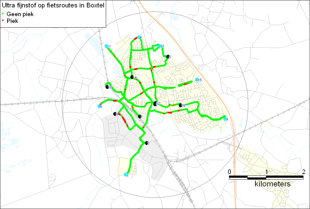 Rapportage Fietsbalans -2 Boxtel. Deel 1 analyse en advies 35 Figuur 6.1 Ultrafijn stofpieken voor de fietser tijdens de Fietsbalans-praktijkmeting Boxtel.