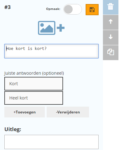 JUIST / ONJUIST KORT ANTWOORD 14. Klik rechtsboven op OPSLAAN EN AFSLUITEN om de test op te slaan en af te sluiten.