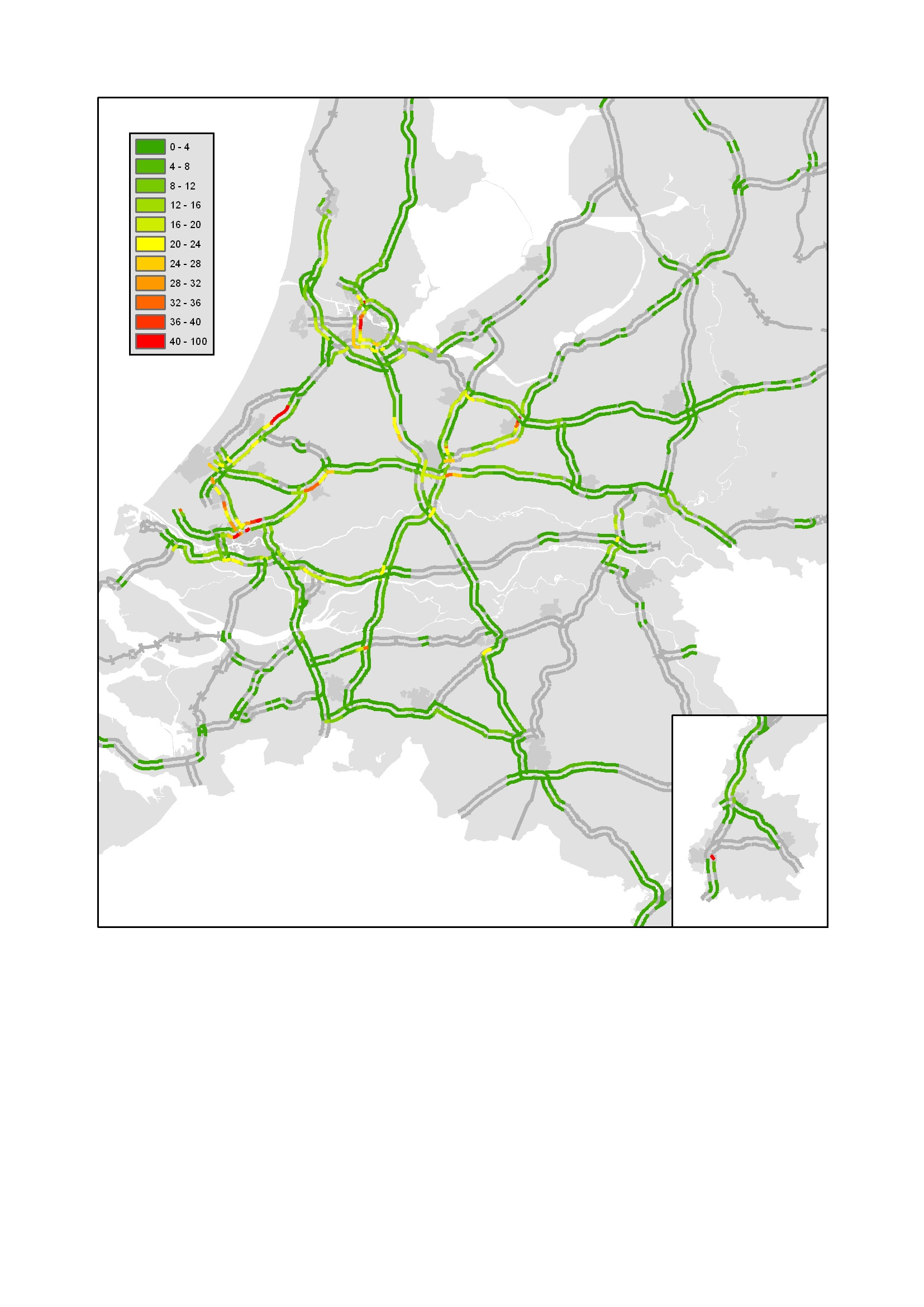 2.3 Overzichtskaart van locaties met de bijdrage aan het jaarreistijdverlies Donkerrood gekleurde locaties leveren de grootste bijdrage aan het jaarreistijdverlies uitgedrukt in voertuigverliesuren.