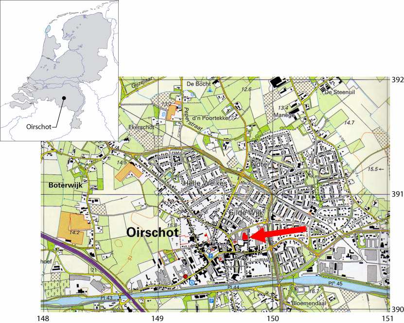 Archeologisch Centrum Eindhoven rapport 39 Afbeelding. Topografische kaart met in rood het onderzoeksgebied aangegeven. Kaartuitsnede van de topografische atlas van Noord-Brabant, :25000.