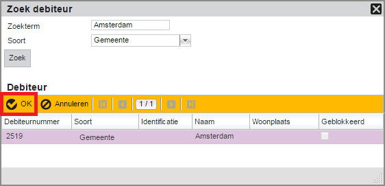 Figuur 14: gemeente overnemen met knop OK 2.