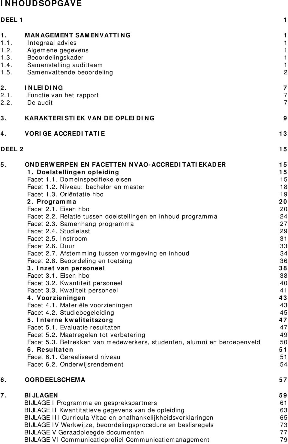 Doelstellingen opleiding 15 Facet 1.1. Domeinspecifieke eisen 15 Facet 1.2. Niveau: bachelor en master 18 Facet 1.3. Oriëntatie hbo 19 2. Programma 20 Facet 2.1. Eisen hbo 20 Facet 2.2. Relatie tussen doelstellingen en inhoud programma 24 Facet 2.