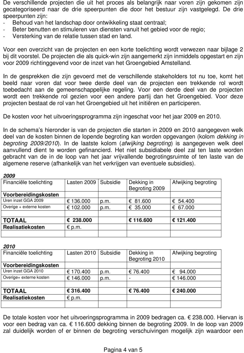 stad en land. Voor een overzicht van de projecten en een korte toelichting wordt verwezen naar bijlage 2 bij dit voorstel.