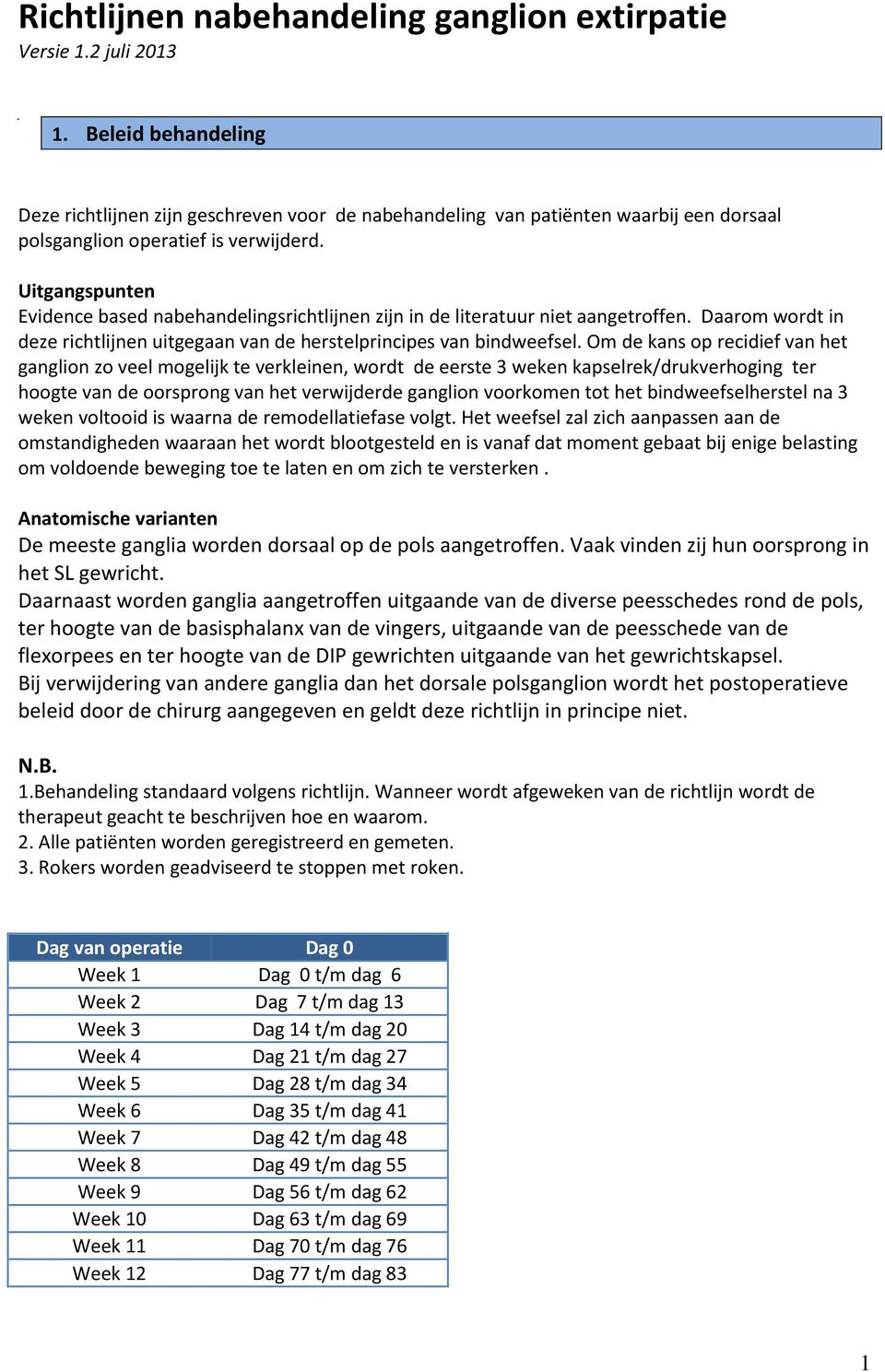 Uitgangspunten Evidence based nabehandelingsrichtlijnen zijn in de literatuur niet aangetroffen. Daarom wordt in deze richtlijnen uitgegaan van de herstelprincipes van bindweefsel.