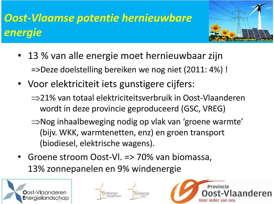 Voor elektriciteit iets gunstigere cijfers: 21% van totaal elektriciteitsverbruik in Oost-Vlaanderen wordt in deze provincie