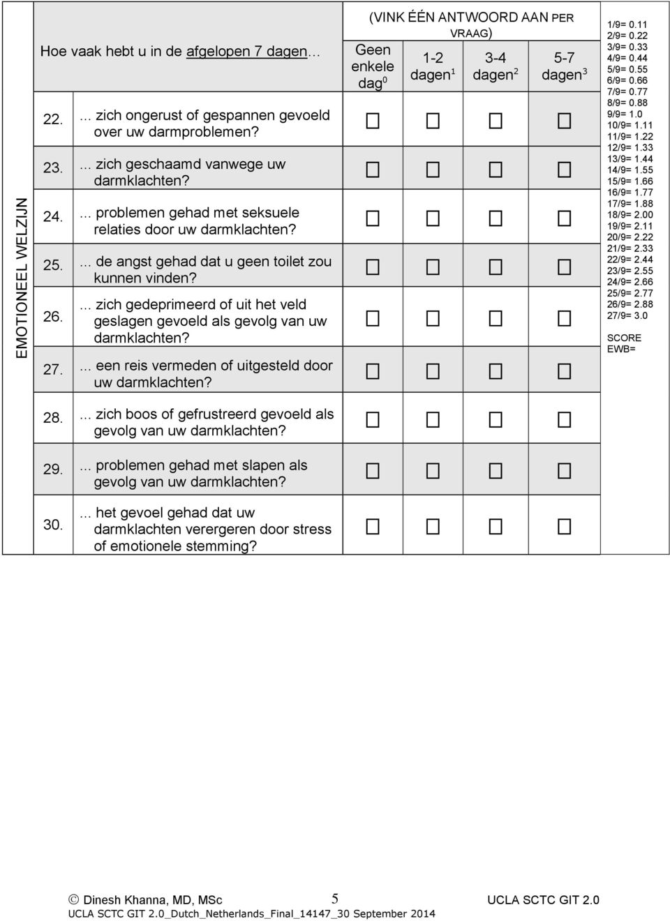 ... een reis vermeden of uitgesteld door uw darmklachten? 28.... zich boos of gefrustreerd gevoeld als gevolg van uw darmklachten? 29.... problemen gehad met slapen als gevolg van uw darmklachten?