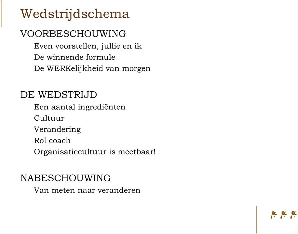 Een aantal ingrediënten Cultuur Verandering Rol coach