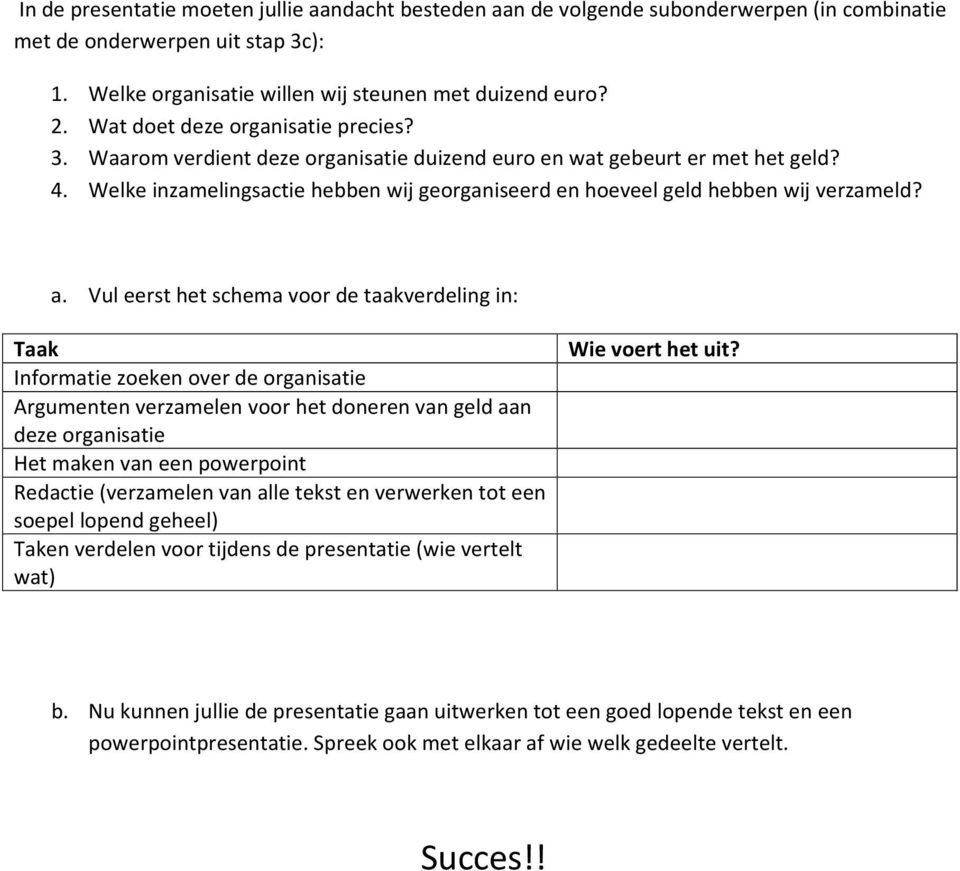 Welke inzamelingsactie hebben wij georganiseerd en hoeveel geld hebben wij verzameld? a.