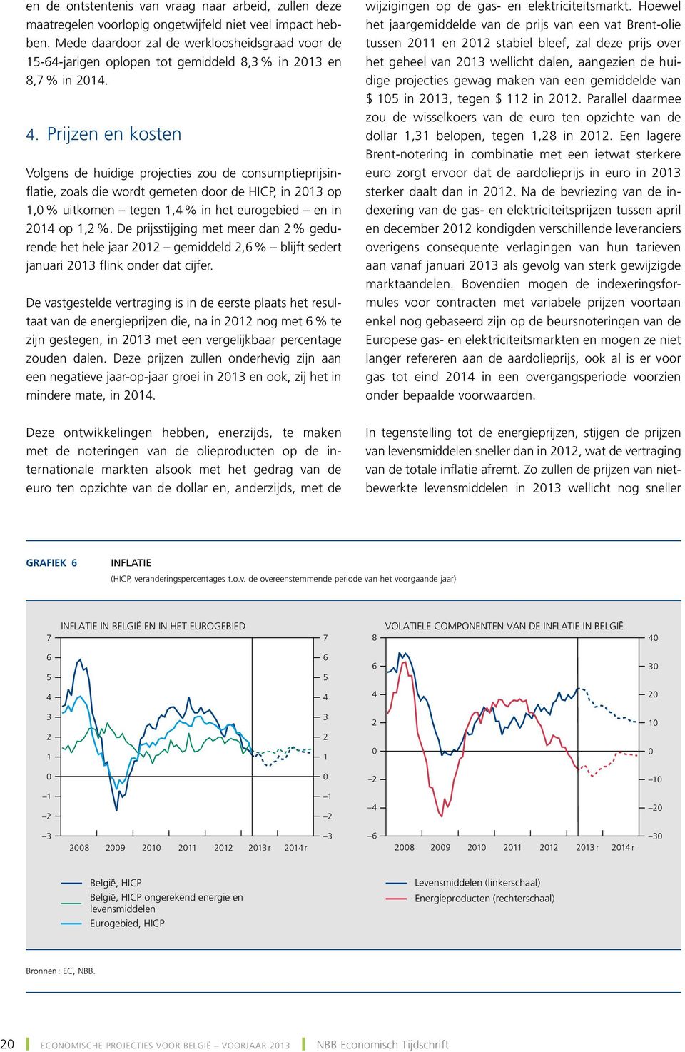 Prijzen en kosten Volgens de huidige projecties zou de consumptieprijsinflatie, zoals die wordt gemeten door de HICP, in 213 op 1, % uitkomen tegen 1,4 % in het eurogebied en in 214 op 1,2 %.