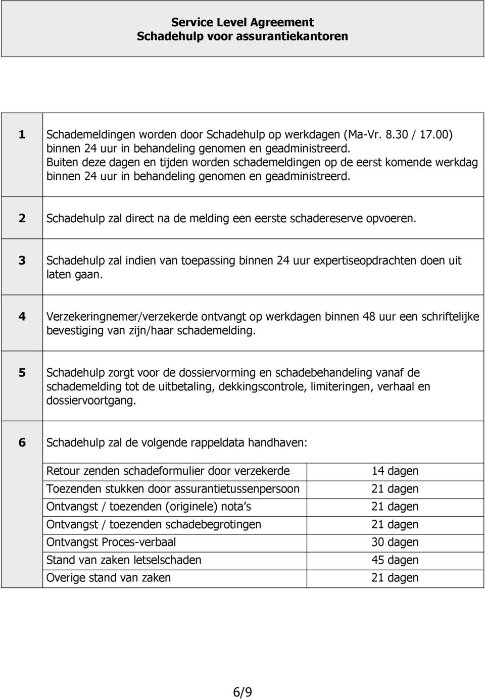 2 Schadehulp zal direct na de melding een eerste schadereserve opvoeren. 3 Schadehulp zal indien van toepassing binnen 24 uur expertiseopdrachten doen uit laten gaan.