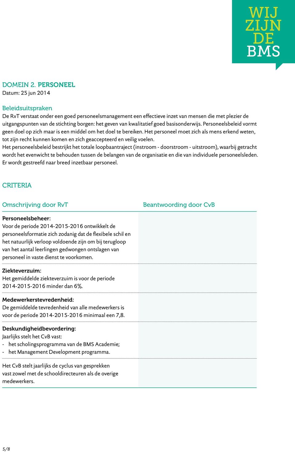 basisonrwijs. Personeelsbeleid vormt geen doel op zich maar is een midl om het doel te bereiken.