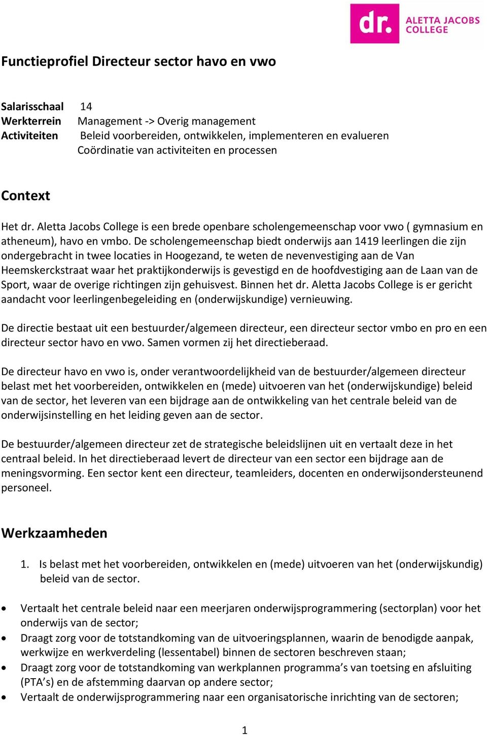 De scholengemeenschap biedt onderwijs aan 1419 leerlingen die zijn ondergebracht in twee locaties in Hoogezand, te weten de nevenvestiging aan de Van Heemskerckstraat waar het praktijkonderwijs is