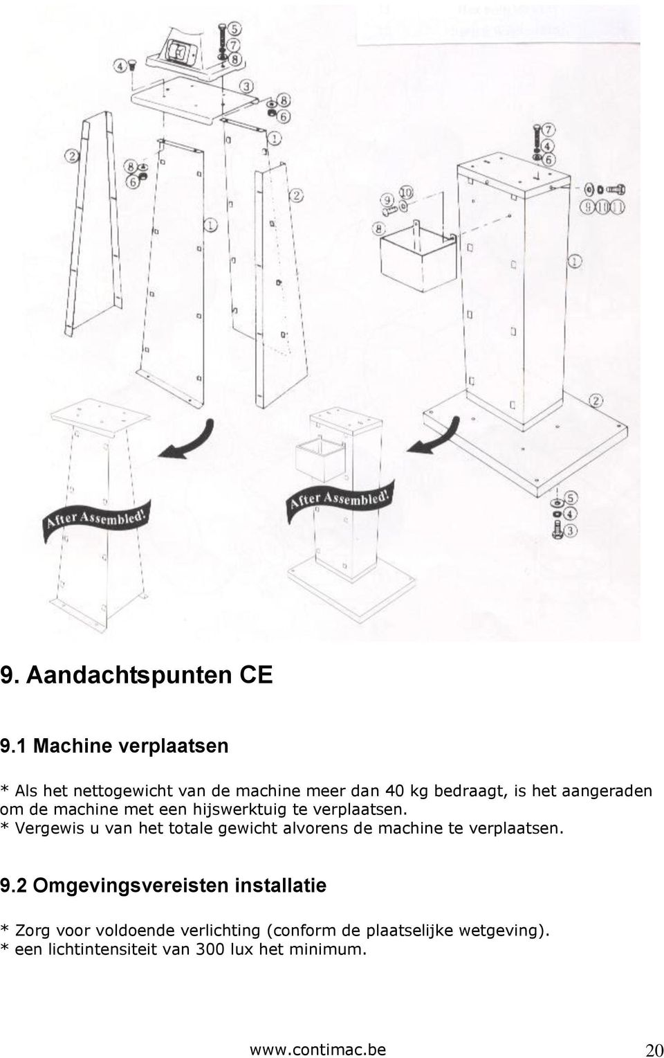 de machine met een hijswerktuig te verplaatsen.