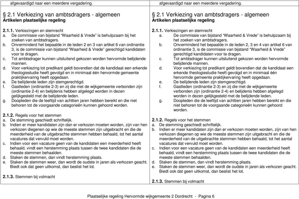 c. Tot ambtsdrager kunnen uitsluitend gekozen worden hervormde belijdende mannen. d.