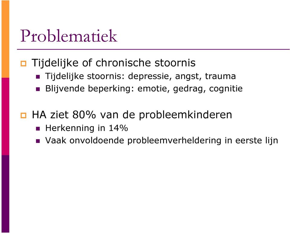 emotie, gedrag, cognitie HA ziet 80% van de probleemkinderen