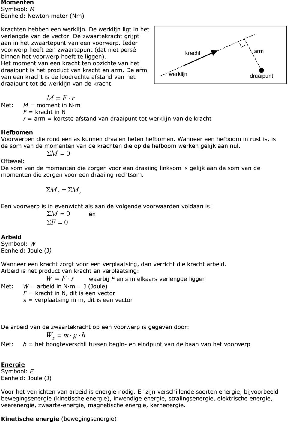 De arm van een krach is de loodreche afsand van he draaipun o de werklijn van de krach.