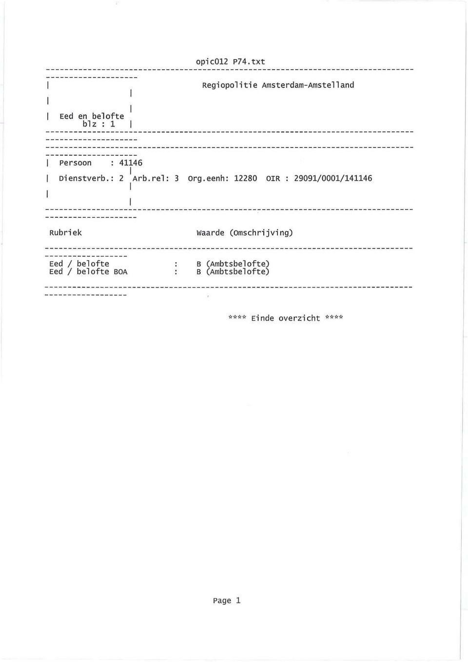 Persoon : 41146 1 1 org.eenh: 12280 OIR : 29091/0001/141146 Dienstverb.