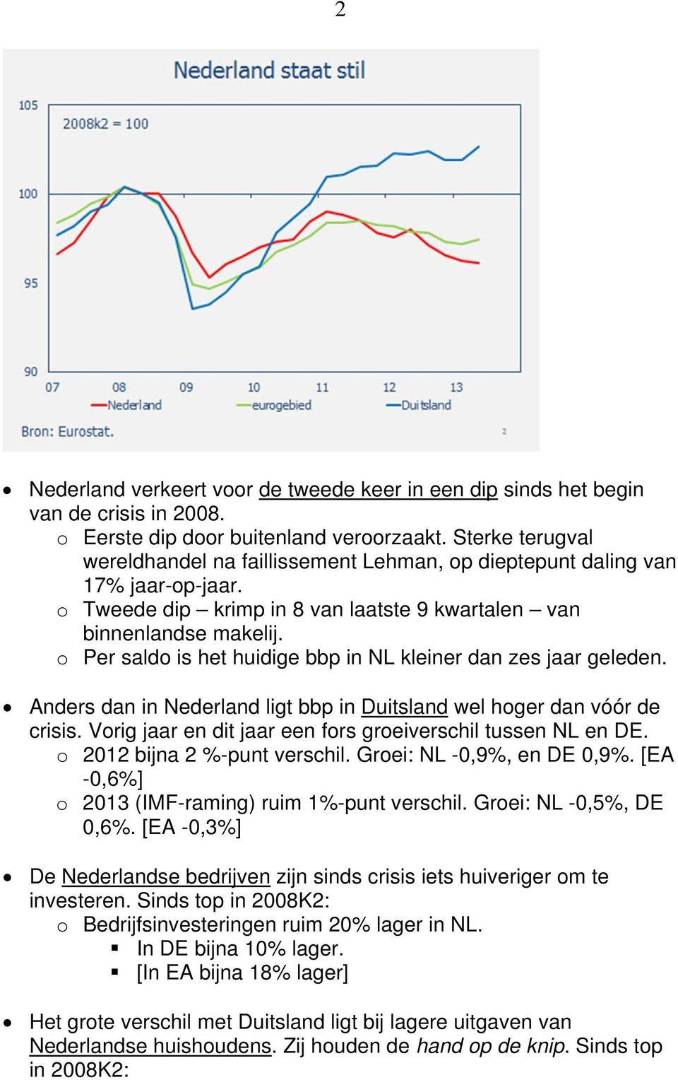o Per saldo is het huidige bbp in NL kleiner dan zes jaar geleden. Anders dan in Nederland ligt bbp in Duitsland wel hoger dan vóór de crisis.