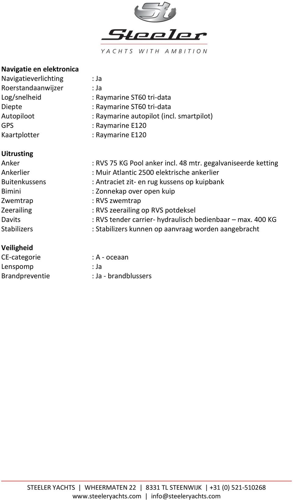 smartpilot) : Raymarine E120 : Raymarine E120 : RVS 75 KG Pool anker incl. 48 mtr.