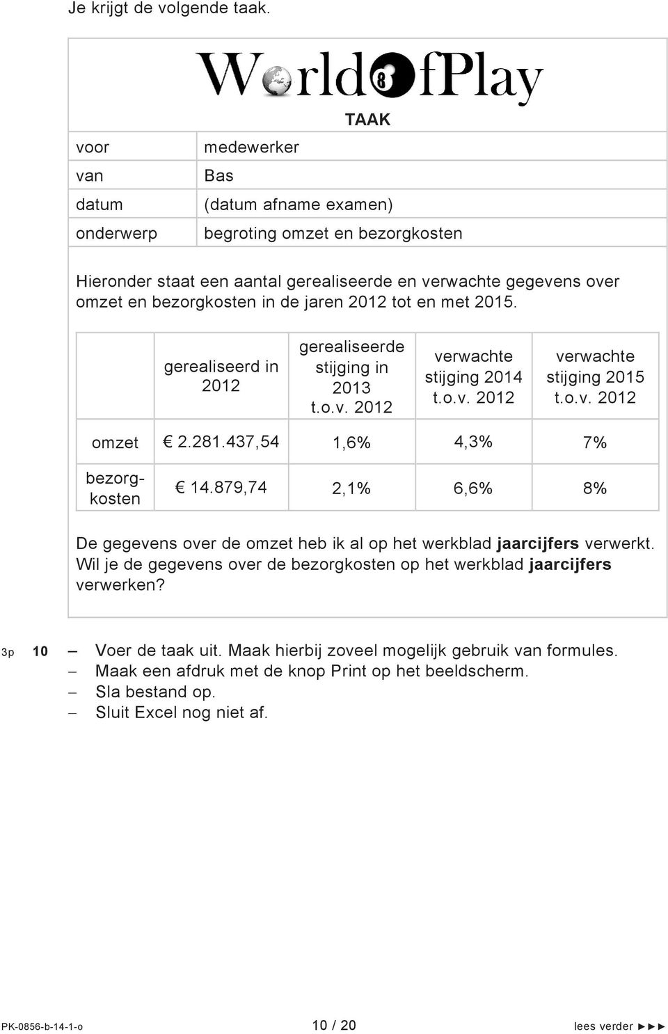 gerealiseerd in 2012 gerealiseerde stijging in 2013 t.o.v. 2012 verwachte stijging 2014 t.o.v. 2012 verwachte stijging 2015 t.o.v. 2012 omzet 2.281.437,54 1,6% 4,3% 7% bezorgkosten 14.