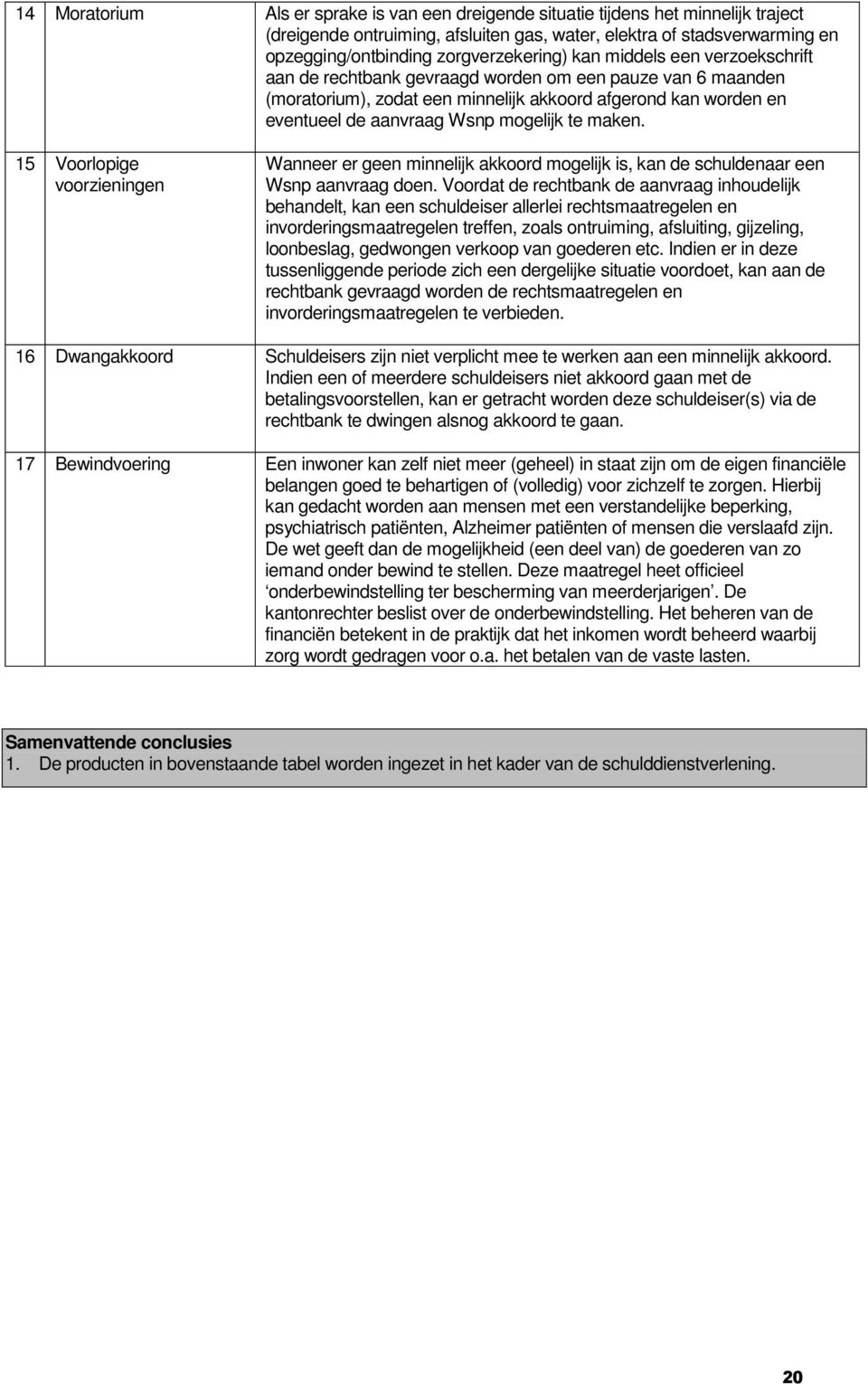 mogelijk te maken. 15 Voorlopige voorzieningen Wanneer er geen minnelijk akkoord mogelijk is, kan de schuldenaar een Wsnp aanvraag doen.