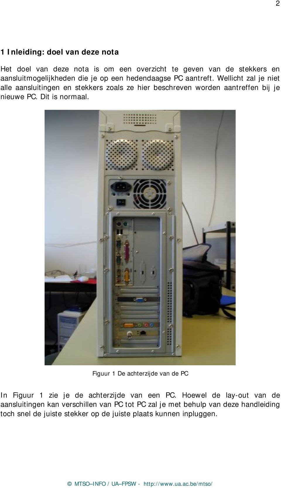 Wellicht zal je niet alle aansluitingen en stekkers zoals ze hier beschreven worden aantreffen bij je nieuwe PC. Dit is normaal.