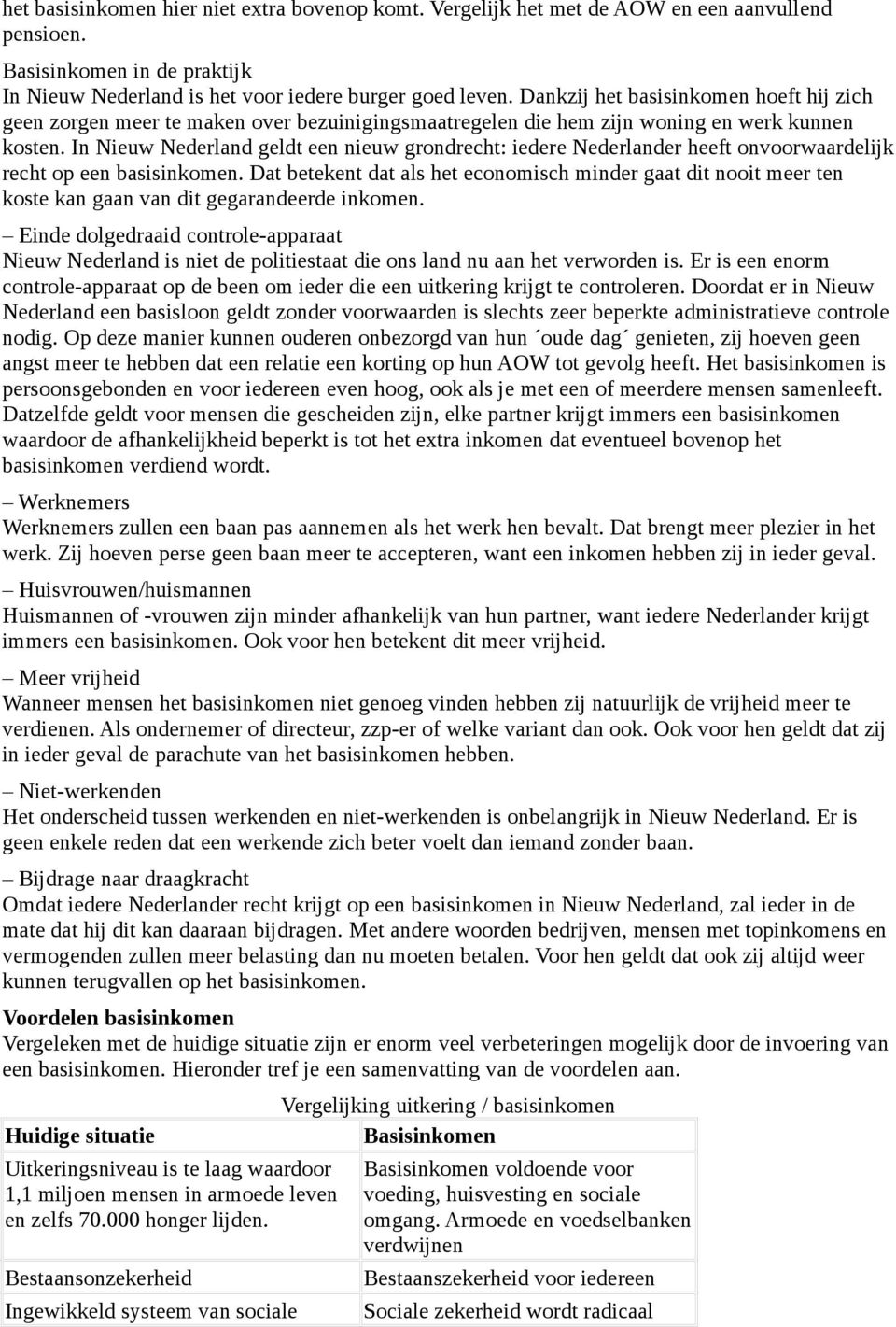 In Nieuw Nederland geldt een nieuw grondrecht: iedere Nederlander heeft onvoorwaardelijk recht op een basisinkomen.