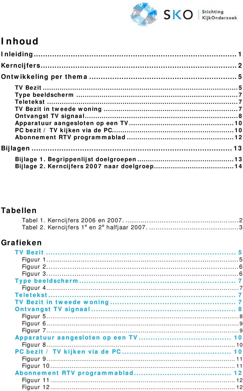 Kerncijfers 2007 naar doelgroep...14 Tabellen Tabel 1. Kerncijfers 2006 en 2007....2 Tabel 2. Kerncijfers 1 e en 2 e halfjaar 2007....3 Grafieken TV Bezit... 5 Figuur 1...5 Figuur 2...6 Figuur 3.