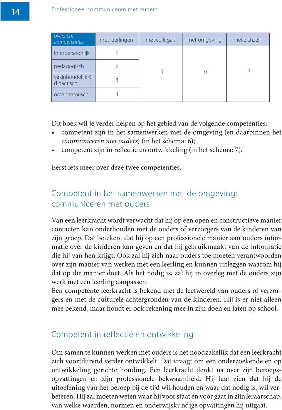 competent zijn in reflectie en ontwikkeling (in het schema: 7). Eerst iets meer over deze twee competenties.