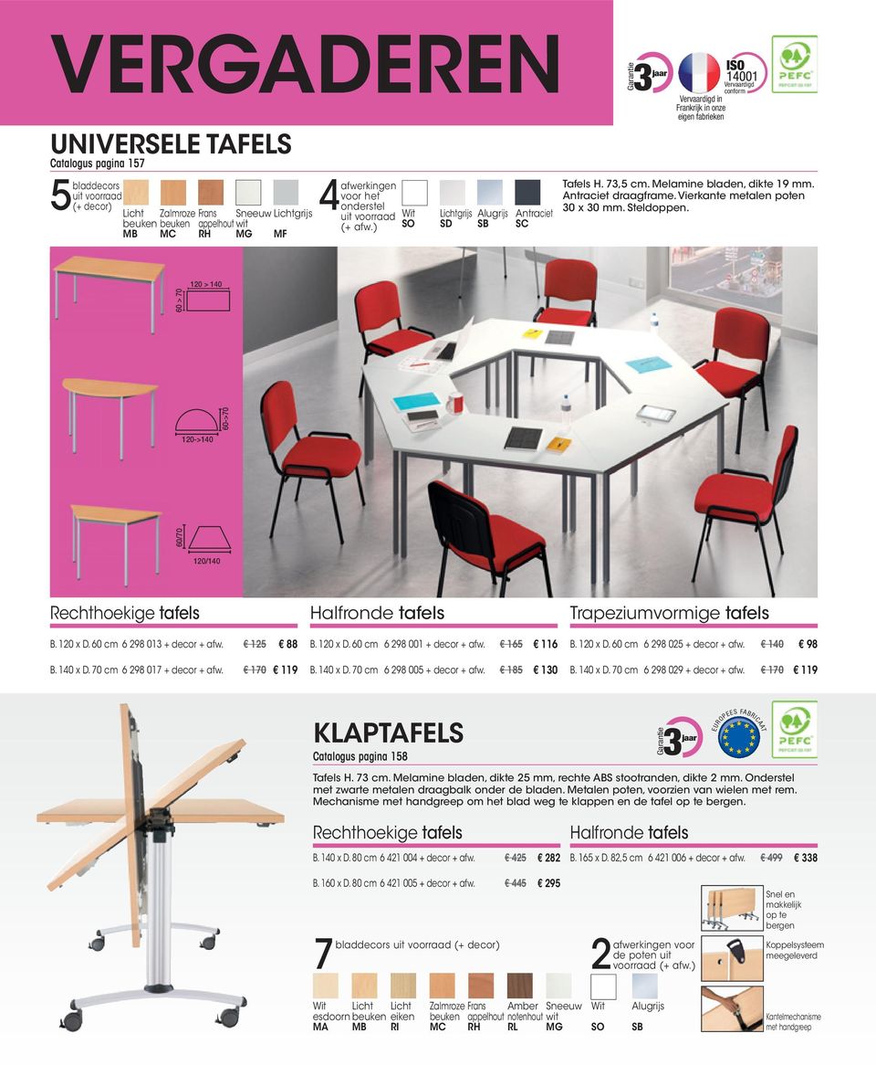 60 > 70 10 > 140 60->70 10->140 60/70 10/140 Rechthoekige tafels Halfronde tafels Trapeziumvormige tafels B. 10 x D. 60 cm 6 98 01 + decor + afw. 1 88 B. 140 x D. 70 cm 6 98 017 + decor + afw.