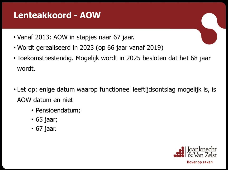 Mogelijk wordt in 2025 besloten dat het 68 jaar wordt.