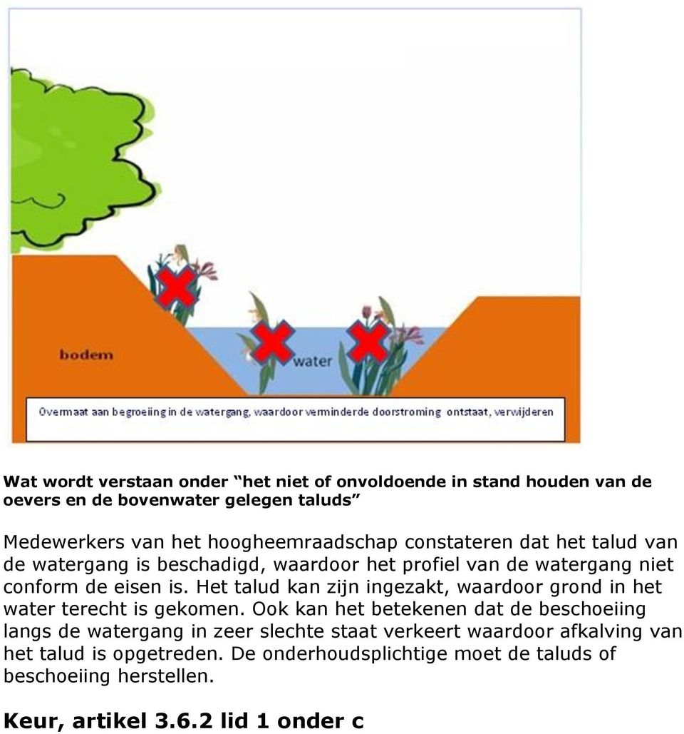 Het talud kan zijn ingezakt, waardoor grond in het water terecht is gekomen.