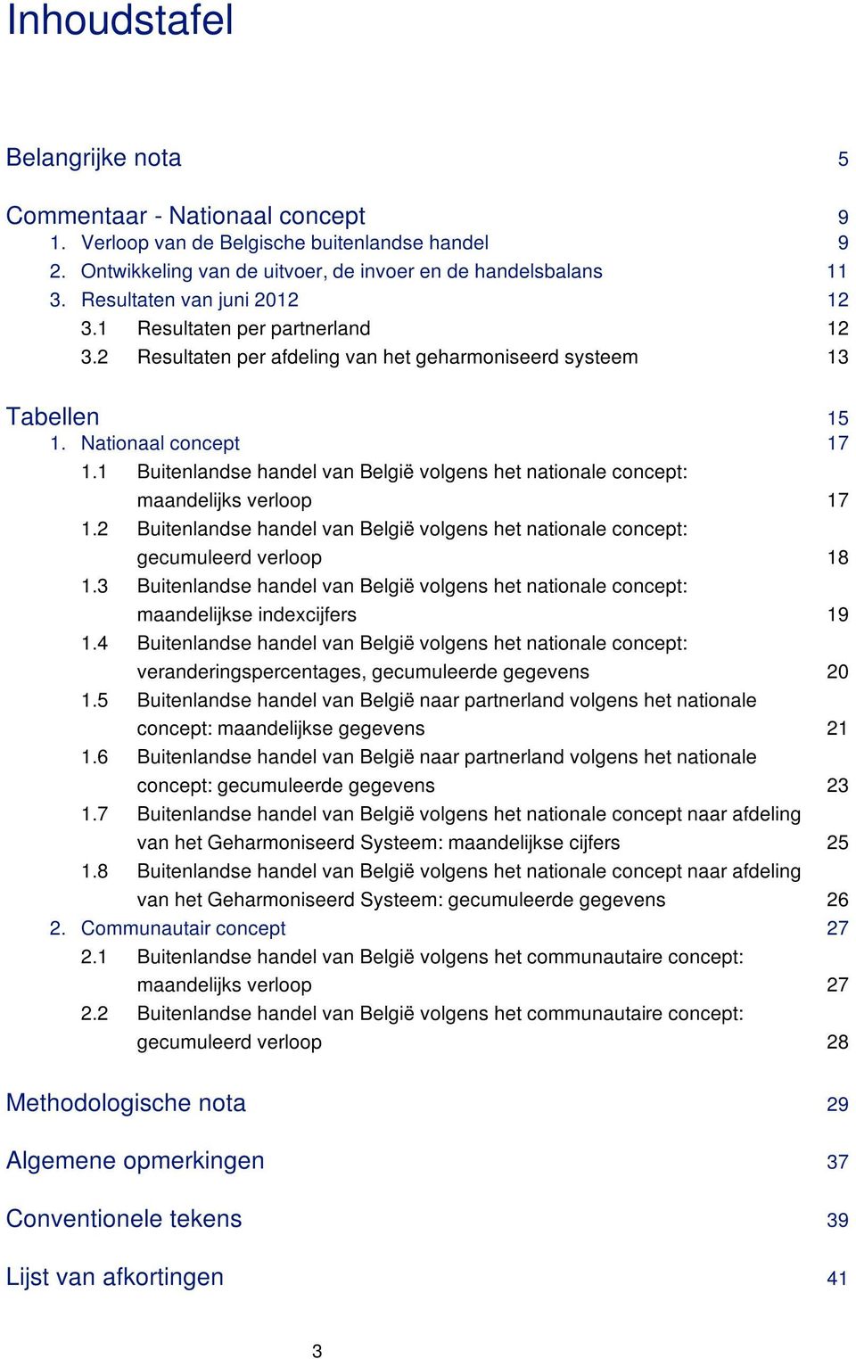 1 Buitenlandse handel van België volgens het nationale concept: maandelijks verloop 17 1.2 Buitenlandse handel van België volgens het nationale concept: gecumuleerd verloop 18 1.