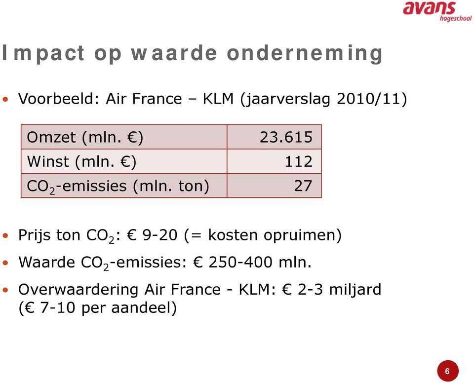 ton) 27 Prijs ton CO 2 : 9-20 (= kosten opruimen) Waarde CO 2 -emissies: