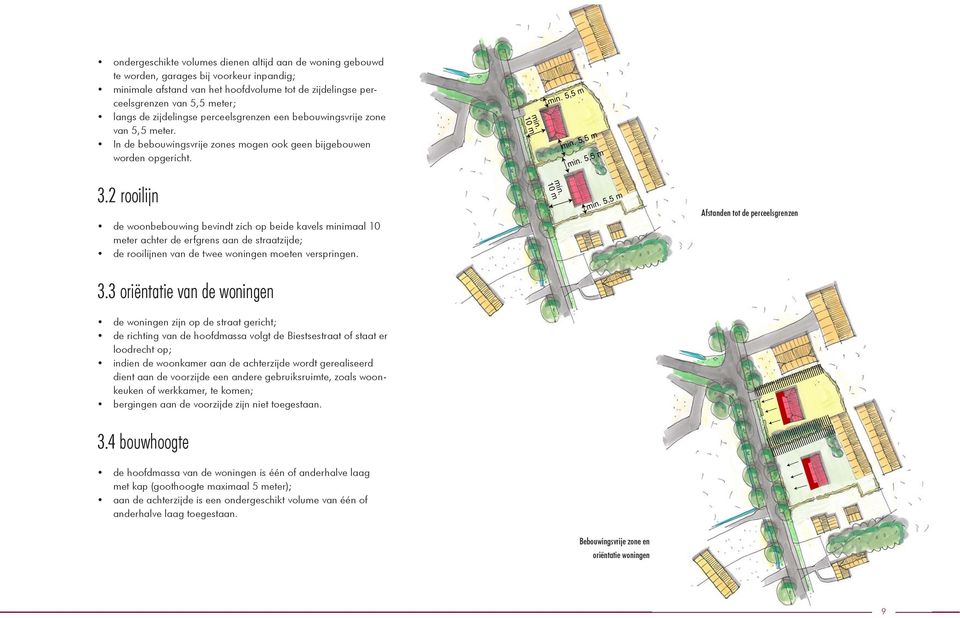 2 rooilijn de woonbebouwing bevindt zich op beide kavels minimaal 10 meter achter de erfgrens aan de straatzijde; de rooilijnen van de twee woningen moeten verspringen. min. 10 m min.