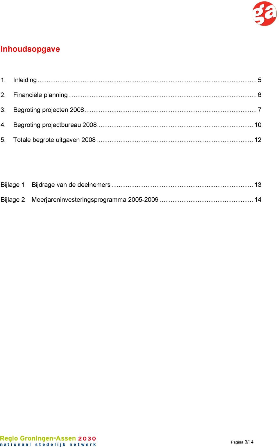 Totale begrote uitgaven 2008... 12 Bijlage 1 Bijdrage van de deelnemers.