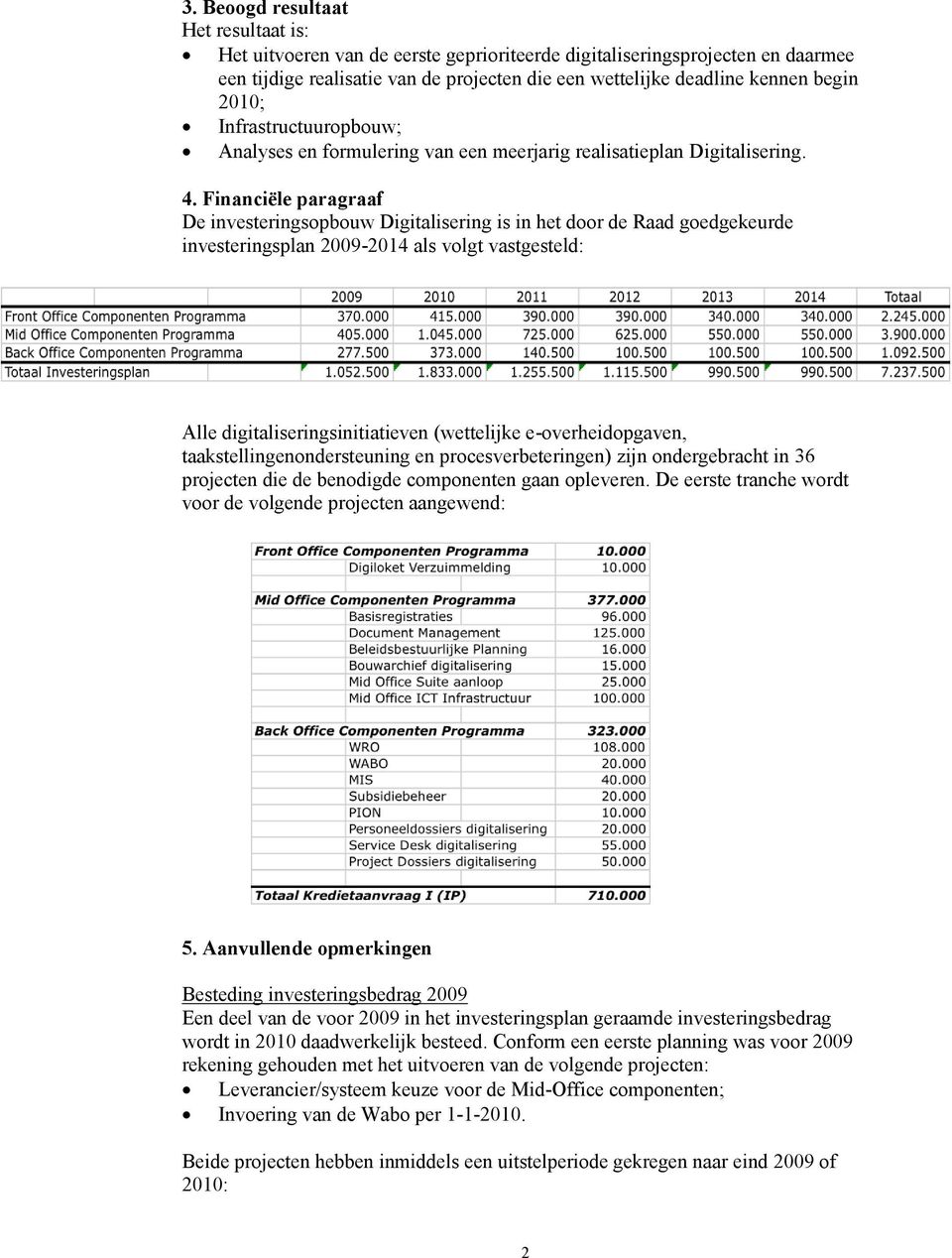 Financiële paragraaf De investeringsopbouw Digitalisering is in het door de Raad goedgekeurde investeringsplan 2009-2014 als volgt vastgesteld: Alle digitaliseringsinitiatieven (wettelijke