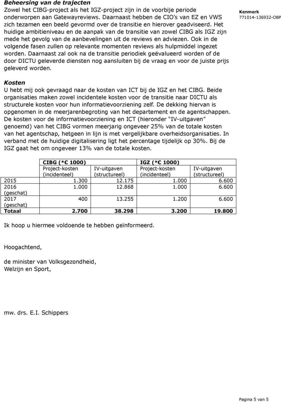 Het huidige ambitieniveau en de aanpak van de transitie van zowel CIBG als IGZ zijn mede het gevolg van de aanbevelingen uit de reviews en adviezen.