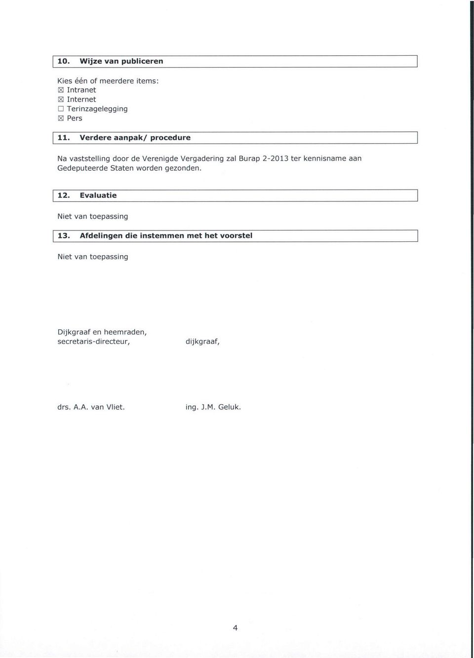 Gedeputeerde Staten worden gezonden. 12. Evaluatie Niet van toepassing 13.