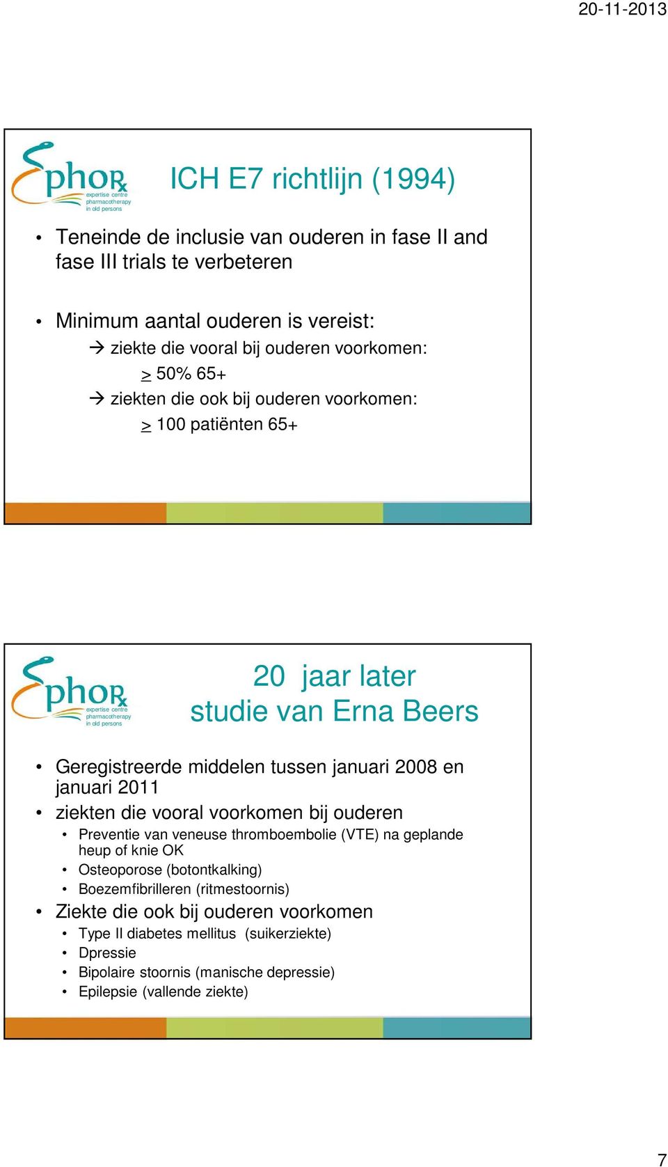 Geregistreerde middelen tussen januari 2008 en januari 2011 ziekten die vooral voorkomen bij ouderen Preventie van veneuse thromboembolie (VTE) na geplande heup of knie OK Osteoporose