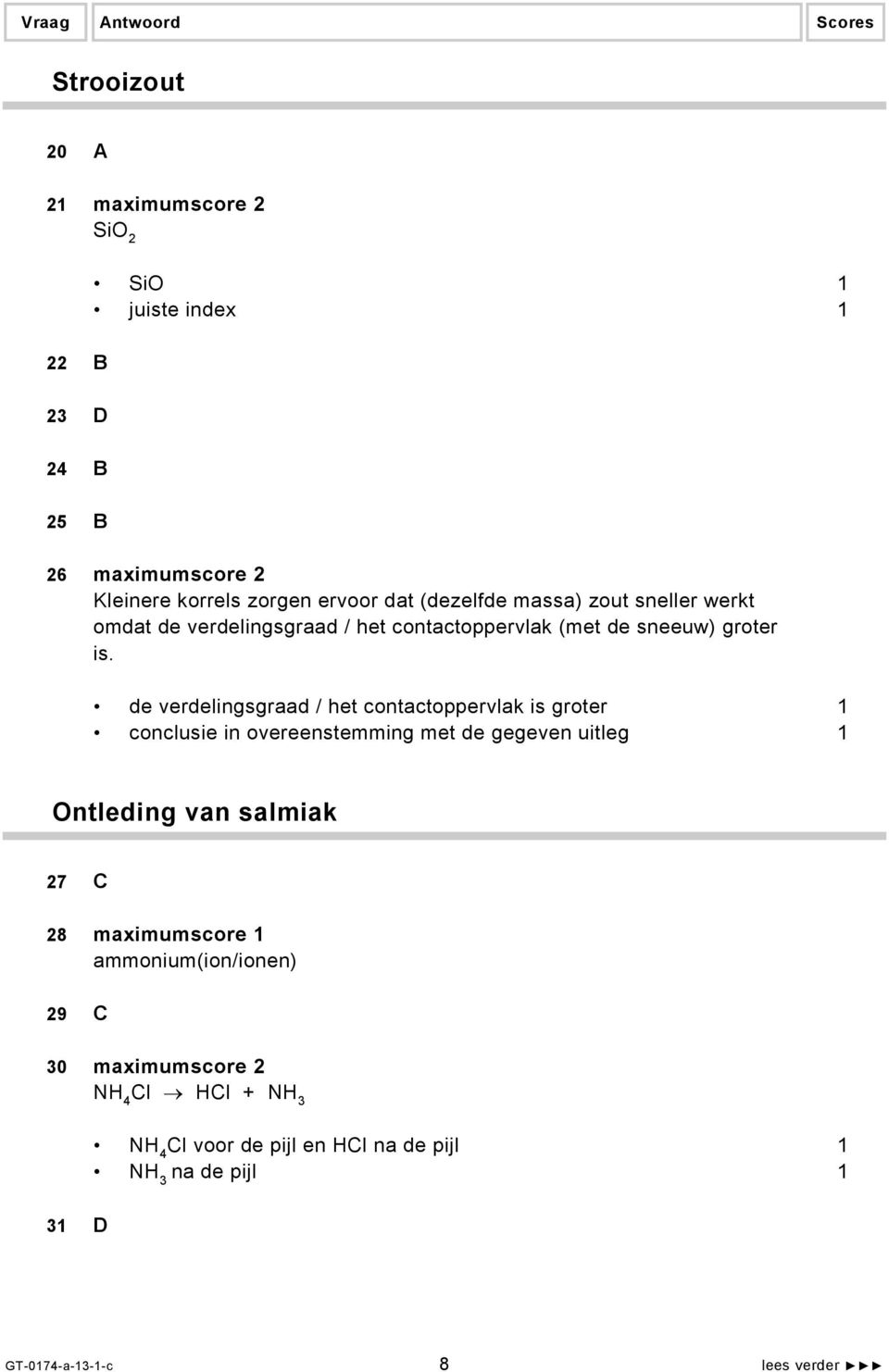 de verdelingsgraad / het contactoppervlak is groter 1 conclusie in overeenstemming met de gegeven uitleg 1 Ontleding van salmiak 27 C 28