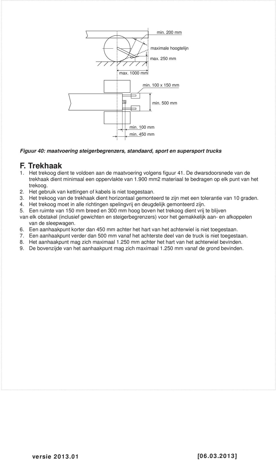 900 mm2 materiaal te bedragen op elk punt van het trekoog. 2. Het gebruik van kettingen of kabels is niet toegestaan. 3.