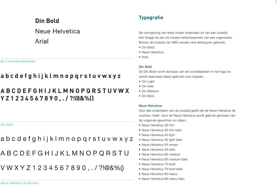 !@&%() Neue Helvetica 55 Roman Typografie De vormgeving van tekst maakt onderdeel uit van een huisstijl. Het draagt bij aan de visuele herkenbaarheid van een organisatie.