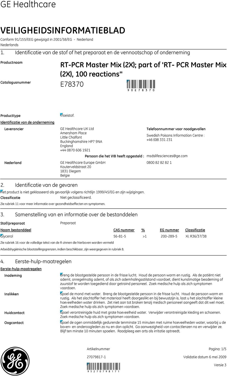 Identificatie van de onderneming Leverancier Nederland Vloeistof.